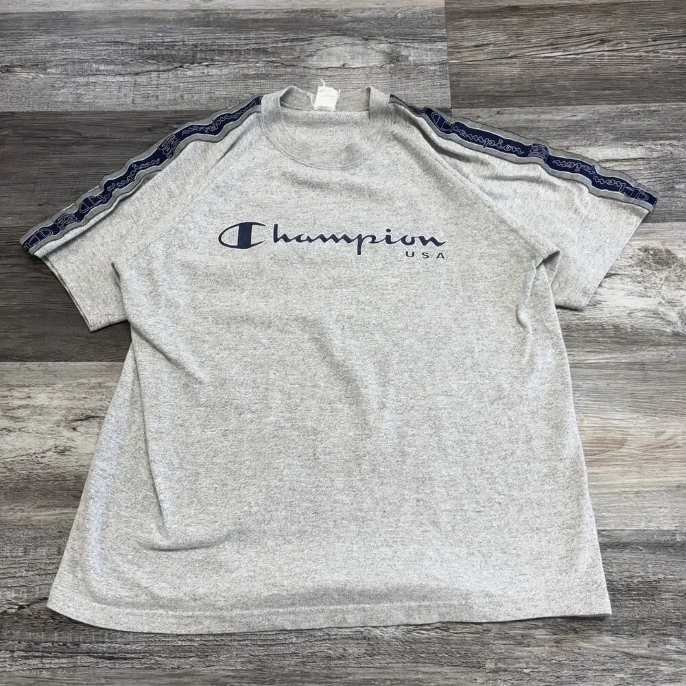 Vintage 90s Champion USA Spellout Heather Gray‎ Blue Mens Medium Retro T-shirt - Picture 2 of 8